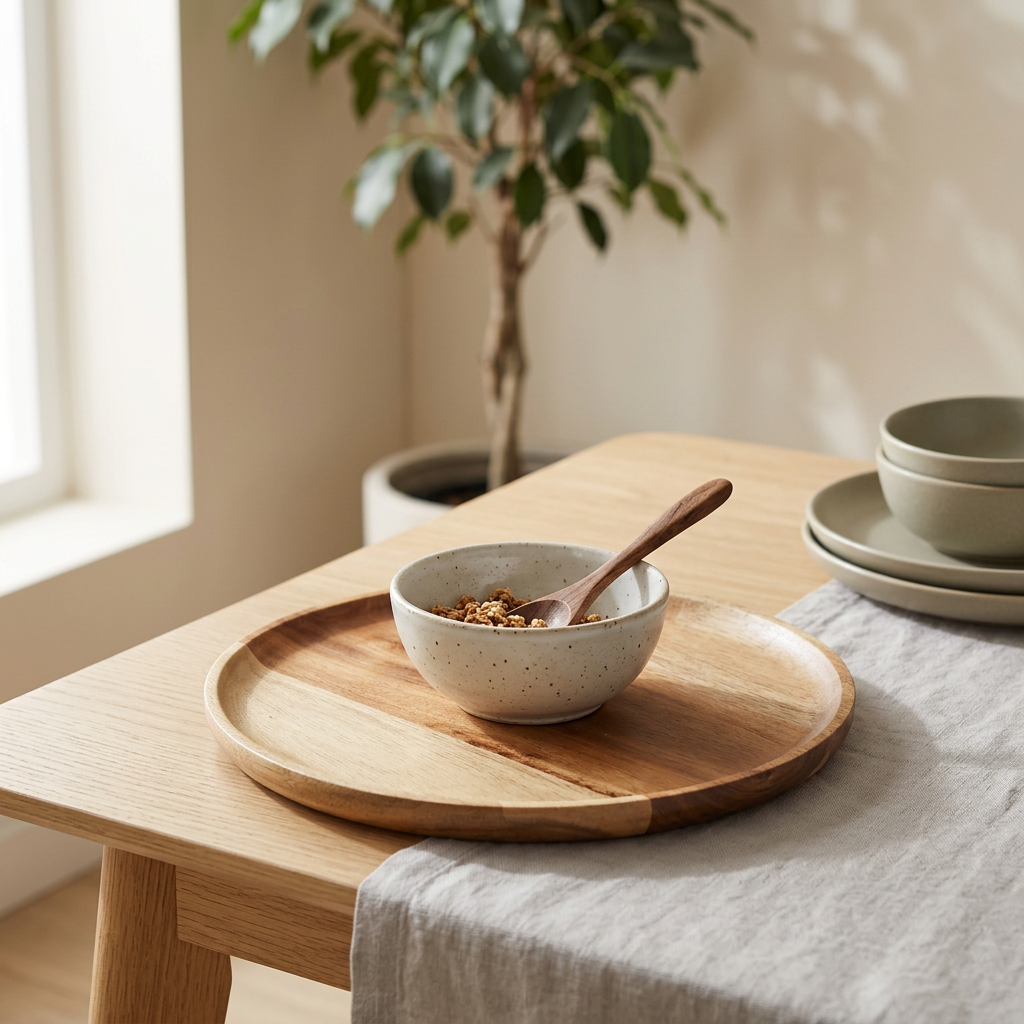 Round Wooden Serving Tray — Natural Wood Decorative Platter