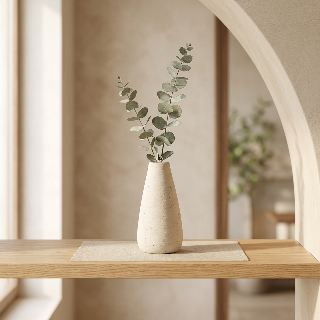Minimalist Ceramic Vase — Nordic Sculptural Vase for Dried & Fresh Flowers