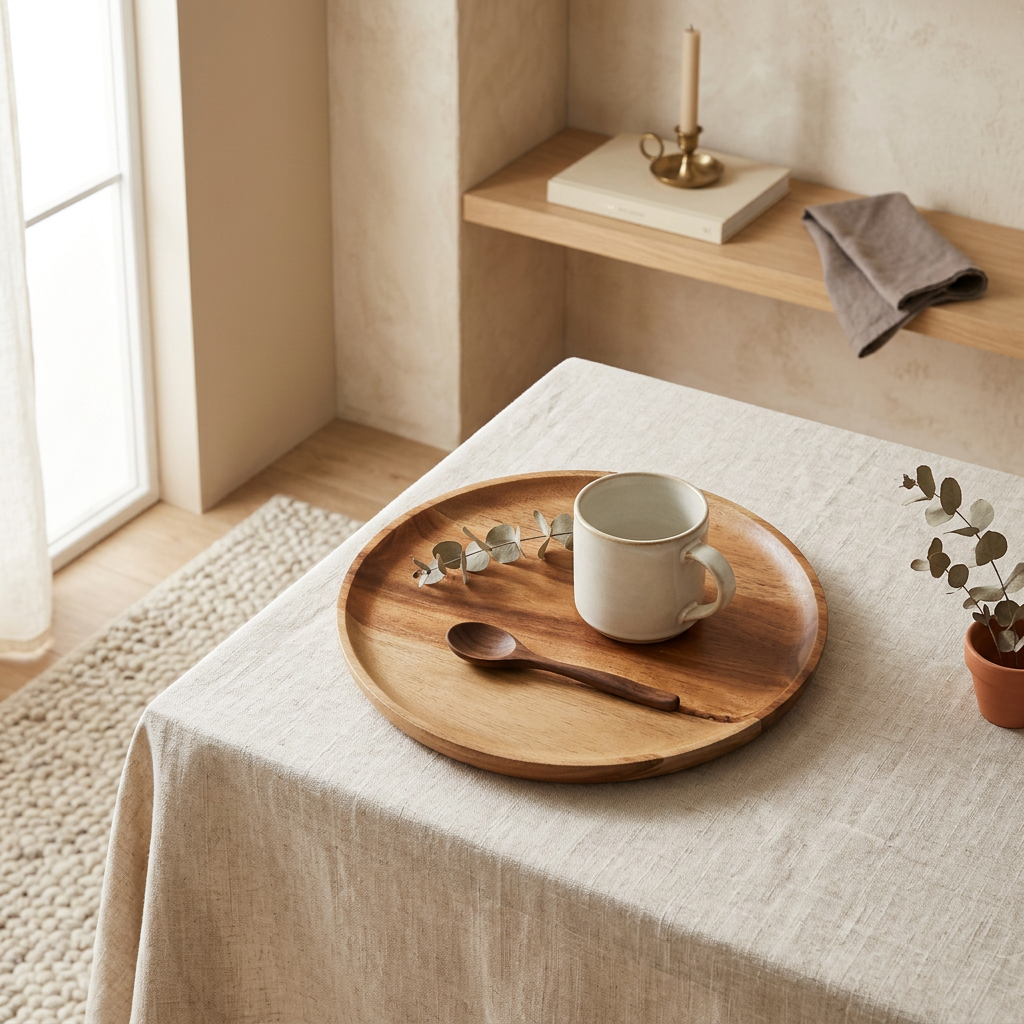 Round Wooden Serving Tray — Natural Wood Decorative Platter
