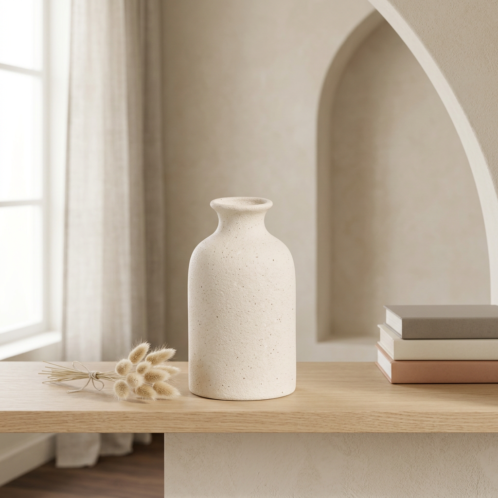 Minimalist Ceramic Vase — Nordic Sculptural Vase for Dried & Fresh Flowers