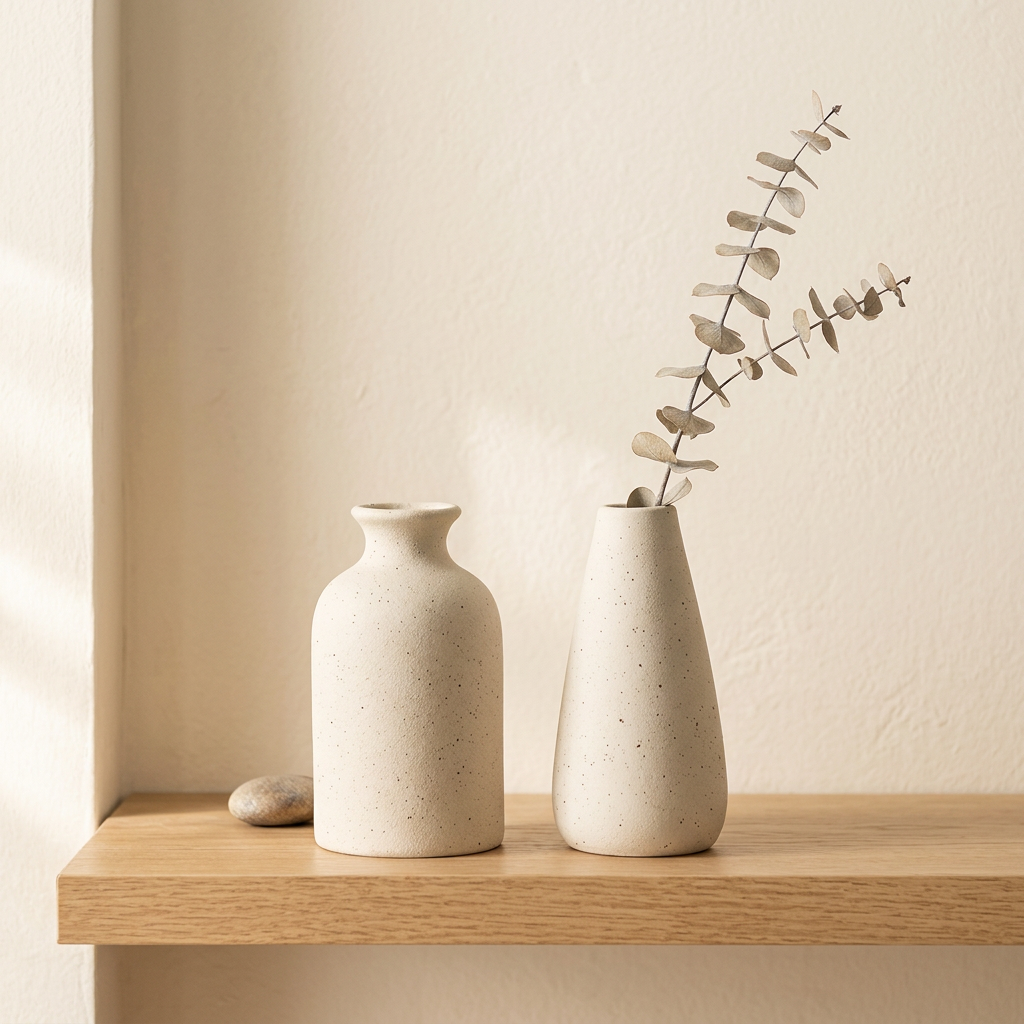 Minimalist Ceramic Vase — Nordic Sculptural Vase for Dried & Fresh Flowers