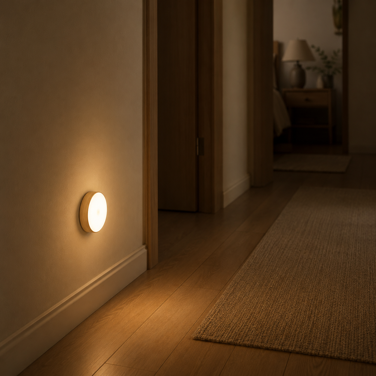Warm LED night light for hallway and bathroom