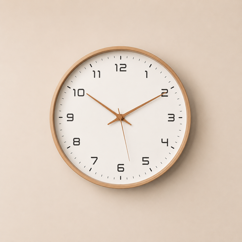 Nordic silent wall clock on beige wall