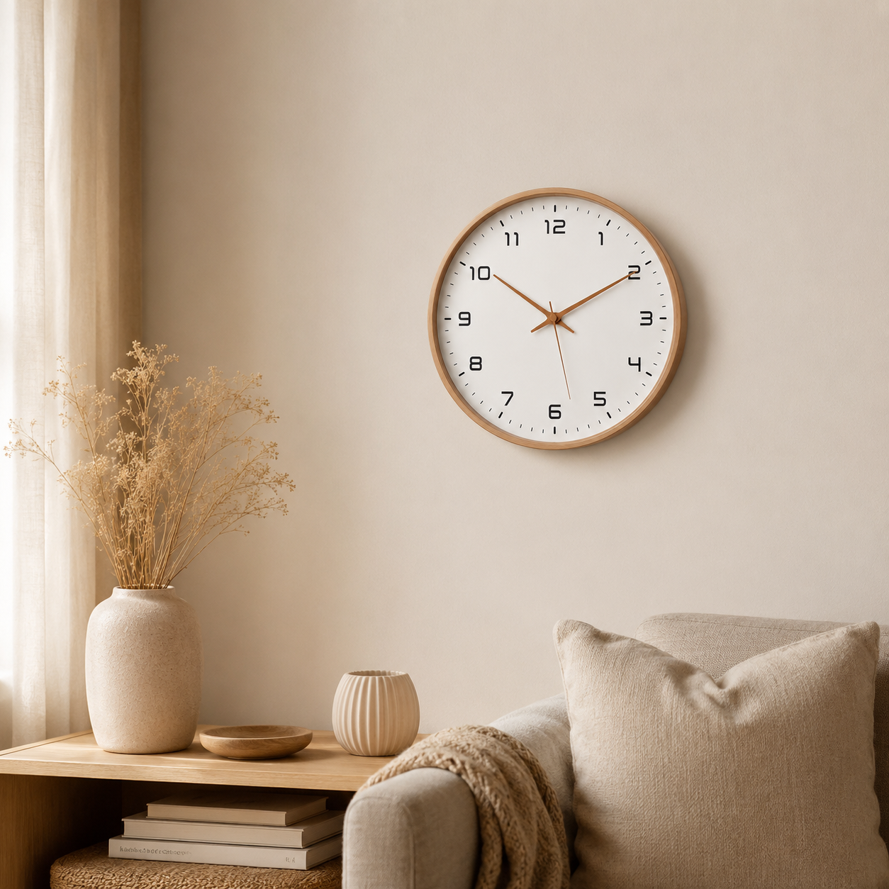 Minimalist wooden wall clock for calm home decor
