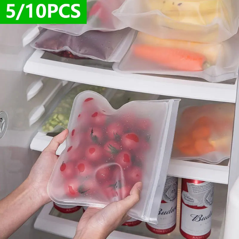 Reusable Silicone Food Storage Bags (Set of 5) — Leakproof & Freezer-Safe