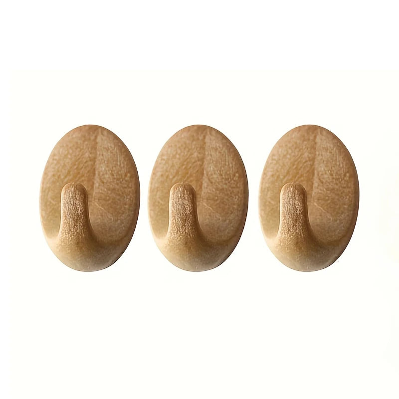 3/6pcs Wooden Self-Adhesive Wall Hooks - No Drill Duty Sticky Hooks, for Kitchen, Bathroom, Living Room, Bedroom, Simple Hook