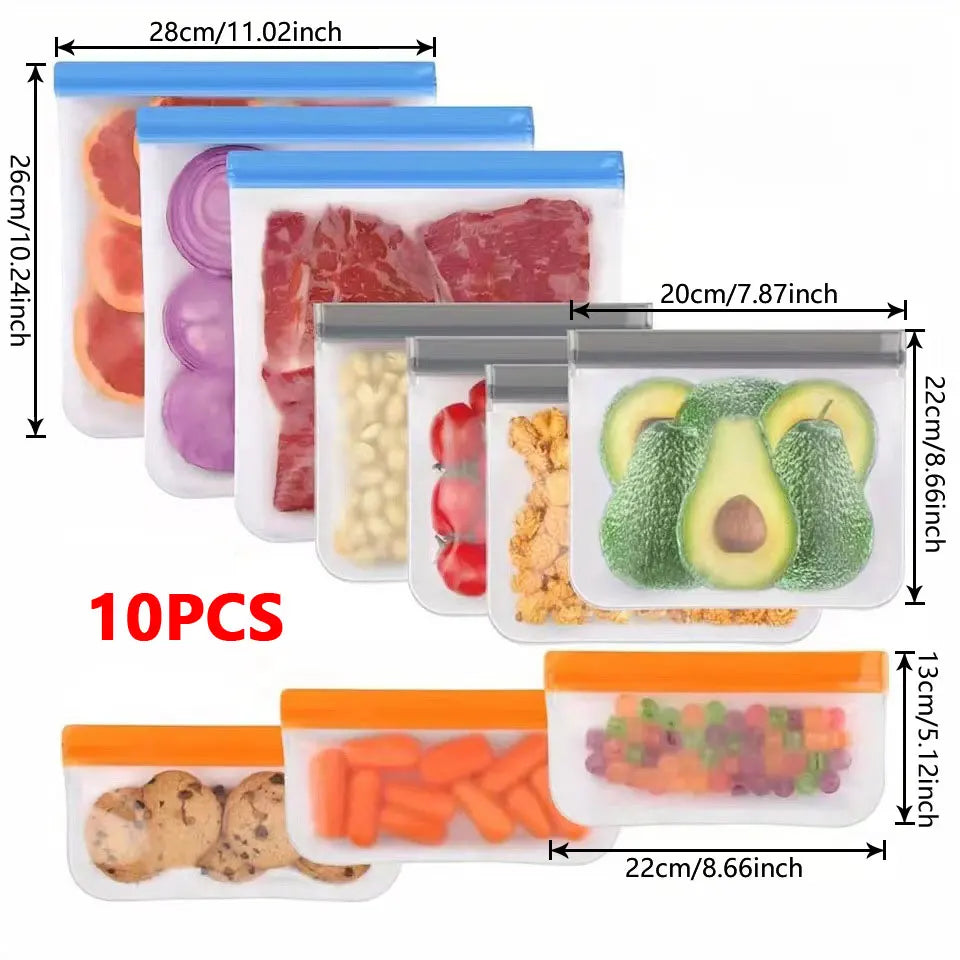 Reusable Silicone Food Storage Bags (Set of 5) — Leakproof & Freezer-Safe