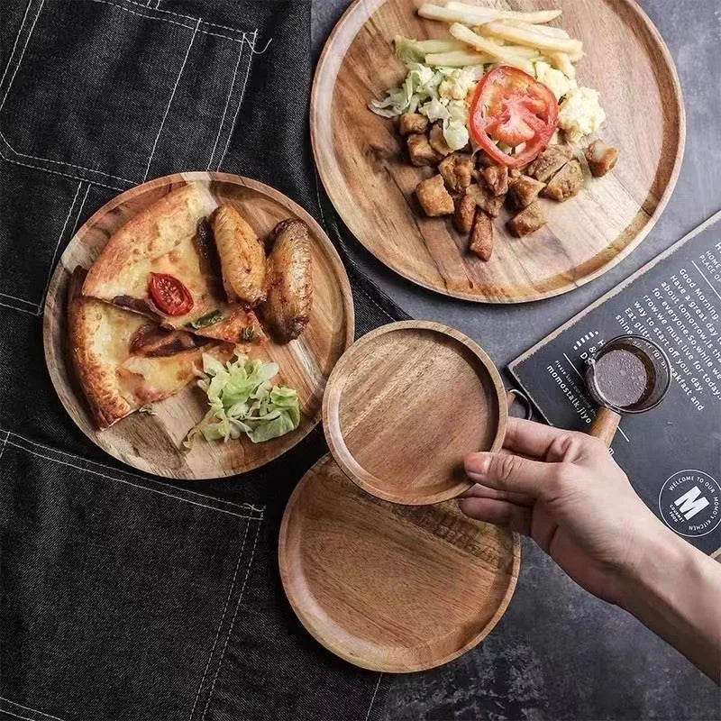 Round Wooden Serving Tray — Natural Wood Decorative Platter