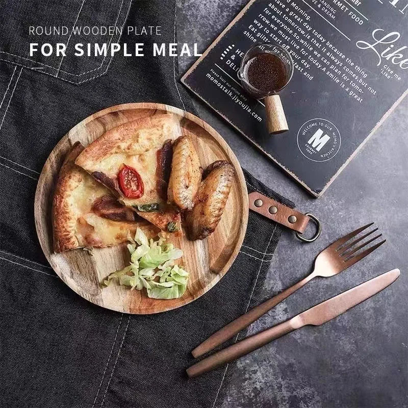Round Wooden Serving Tray — Natural Wood Decorative Platter