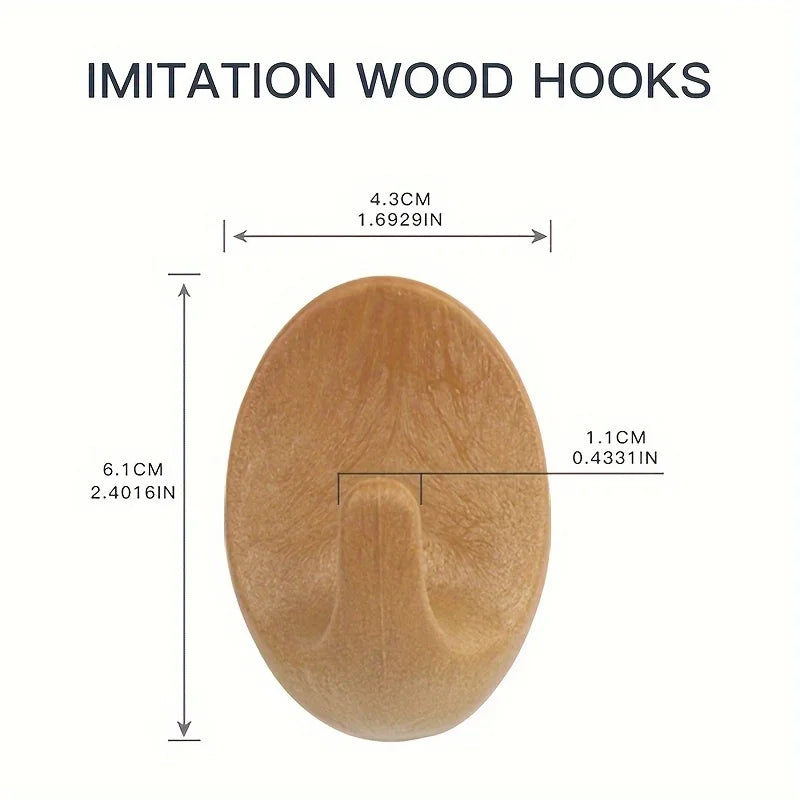 3/6pcs Wooden Self-Adhesive Wall Hooks - No Drill Duty Sticky Hooks, for Kitchen, Bathroom, Living Room, Bedroom, Simple Hook