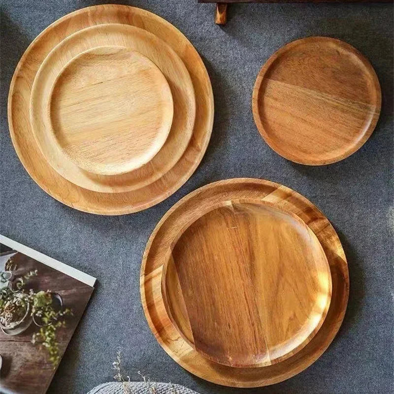 Round Wooden Serving Tray — Natural Wood Decorative Platter