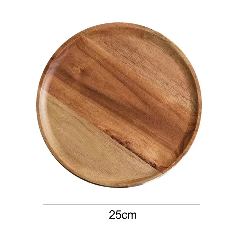 Round Wooden Serving Tray — Natural Wood Decorative Platter