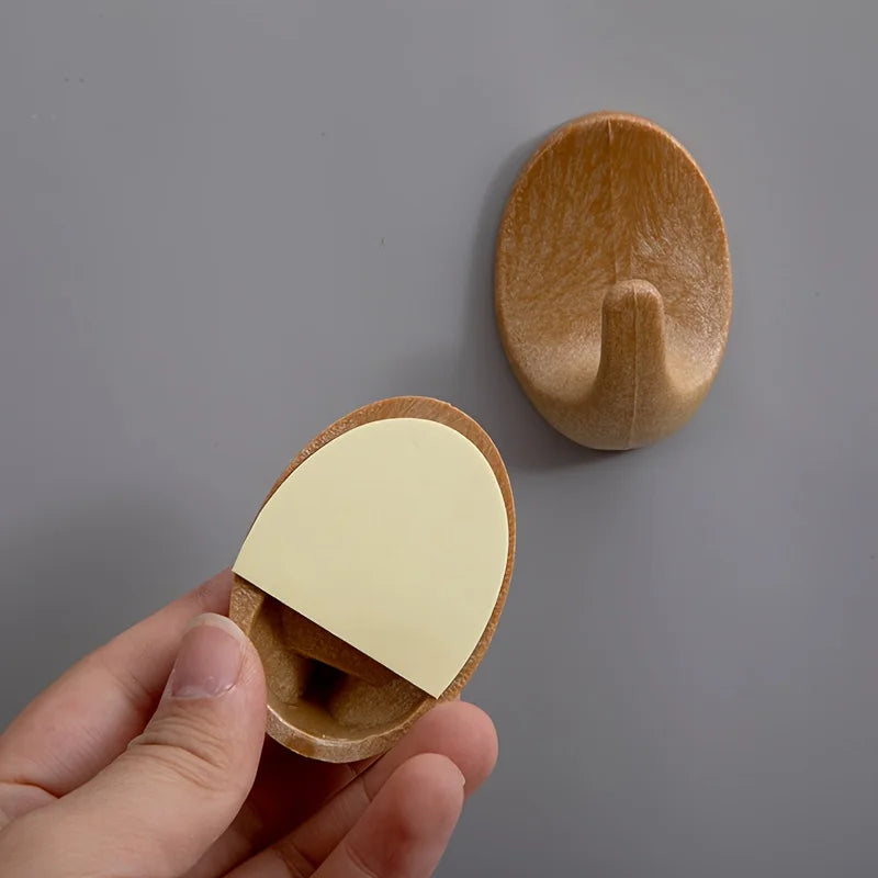 3/6pcs Wooden Self-Adhesive Wall Hooks - No Drill Duty Sticky Hooks, for Kitchen, Bathroom, Living Room, Bedroom, Simple Hook