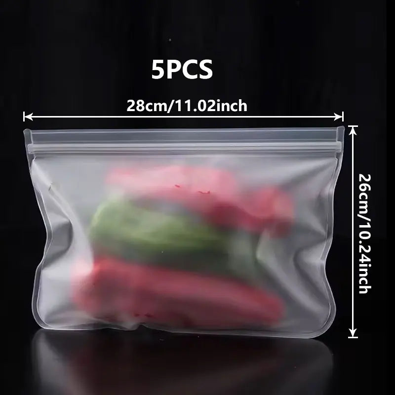Reusable Silicone Food Storage Bags (Set of 5) — Leakproof & Freezer-Safe