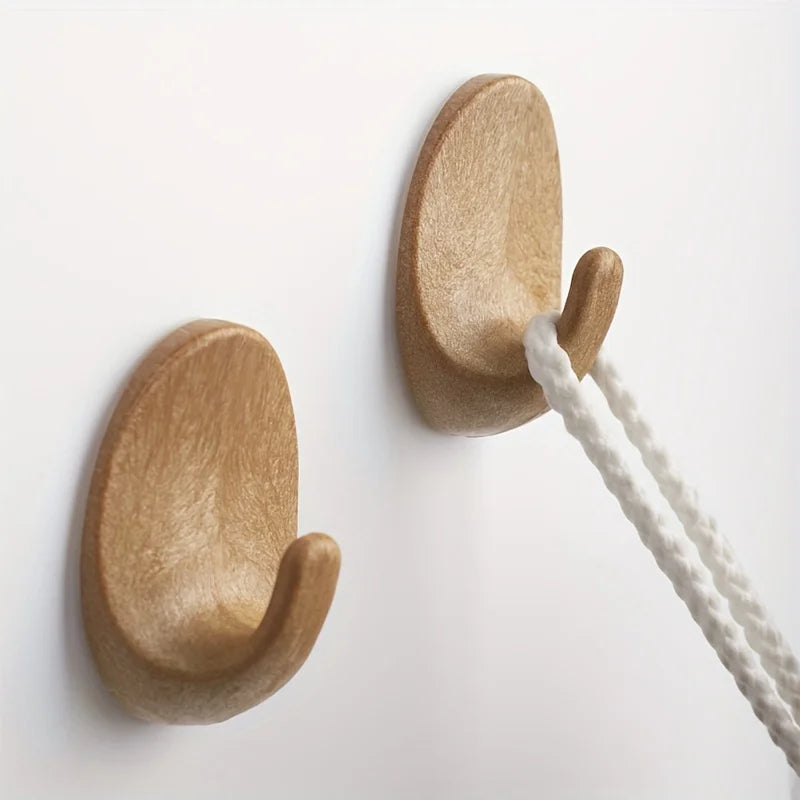 Wooden Wall Hooks (Set of 3) — Self-Adhesive, No Drilling
