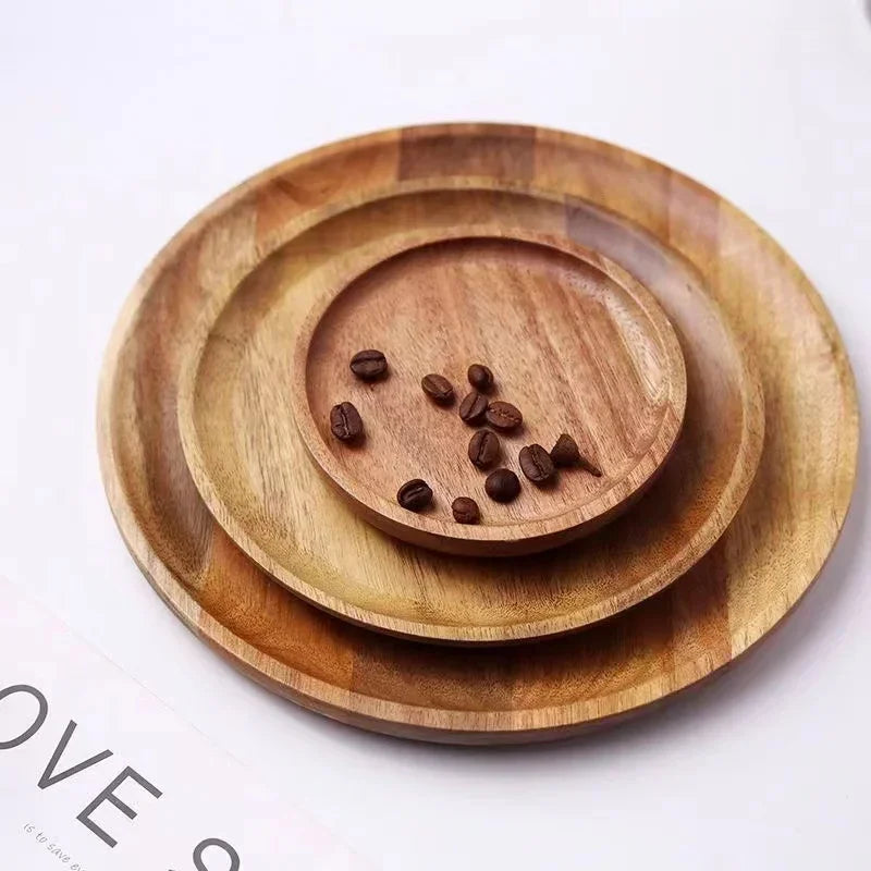 Round Wooden Serving Tray — Natural Wood Decorative Platter