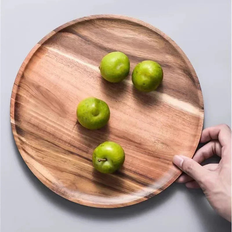 Round Wooden Serving Tray — Natural Wood Decorative Platter